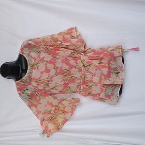 NWT Staccato TIE WAIST FLUTTER SLEEVE FLORAL TOP, Sz S, 19" PTP, 28" L